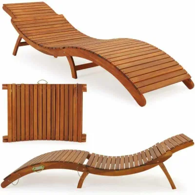 Sezlong pliabil ergonomic din lemn de cedru rosu pentru piscina TW009